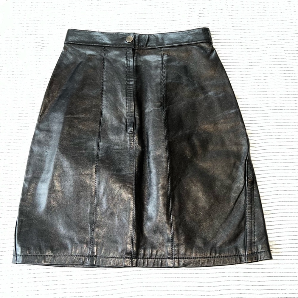 Vintage Lined Black Leather Mini Skirt 24